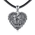wholesale 925 Sterling Silver Gothic Skulls Heart Pendant Leather Chain Necklace for Men Women Gifts-0-0