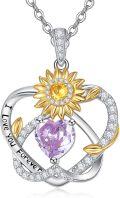 wholesale S925 Sterling Silver & 1Ct Alexandrite Sunflower Heart Pendant Necklace - Romantic Love Gifts for Women-0-0