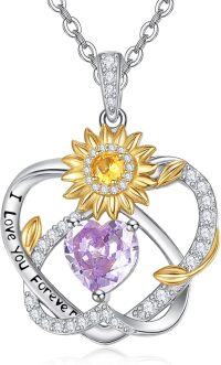 wholesale S925 Sterling Silver & 1Ct Alexandrite Sunflower Heart Pendant Necklace - Romantic Love Gifts for Women-06 June - Alexandrite