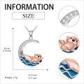 wholesale 925 Sterling Silver Otter on Moon Ocean Wave Necklace for Women s-0-4