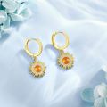 wholesale 925 Sterling Silver Citrine Gold Plated Sunburst Hoop Drop Earrings-0-2