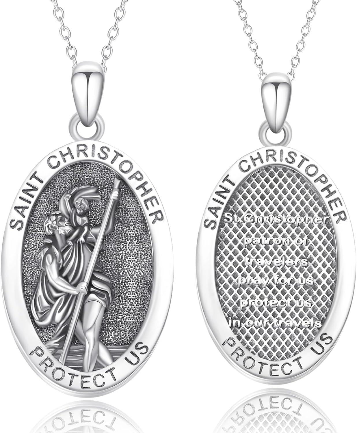 Sterling Silver Catholic Medal Necklace St Michael Christopher Benedict Virgin Mary Amulet Pendant for Men Women-St Christopher B-St Christopher D