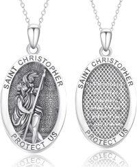 wholesale Sterling Silver Catholic Medal Necklace St Michael Christopher Benedict Virgin Mary Amulet Pendant for Men Women-St Christopher B-St Christopher D