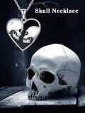 wholesale 925 Sterling Silver Heart-Shaped Gothic Skulls Pendant Necklace with Black Enamel Accents-0-5
