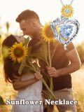 wholesale S925 Sterling Silver Gold Plated Aquamarine Sunflower Heart Pendant Necklace - You Are My Sunshine Gift for Women-0-2