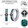 wholesale 925 Sterling Silver Turquoise Stone Viking Celtic Cross Huggie Hoop Earrings 14x8 mm Minimalist Ear Cuff Gifts for Women Men-0-5