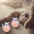 wholesale 925 Sterling Silver Pink Opal Cat Stud Earrings for Women and Girls - Adorable Animal  Set-0-1