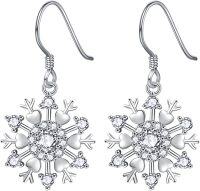 wholesale 925 Sterling Silver Snowflake Earrings - Crystal Rhinestone Heart Design Dangle Drops for Women & Girls' Winter Holiday Gift Set-A-CZ
