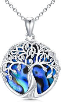 wholesale 925 Sterling Silver Labradorite Heart Tree of Life Pendant Necklace-Abalone-Tree of Life