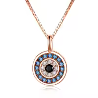 wholesale 925 Sterling Silver Round Blue Crystal Evil Eye Pendant Necklace for Women Greek Protection s-C