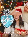 wholesale TOUPOP Christmas Gifts For Women Birthstone Necklace 925 Sterling Silver Rose Flower Heart Pendant Necklace Fine Jewelry Anniversary Birthday Gifts For Women Her Wife Girlfriend Mom -0-1