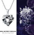 wholesale 925 Sterling Silver Heart with Butterfly and Black Stone Pendant Necklace-0-5
