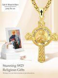 wholesale Gold Plated 925 Sterling Silver Saint Maximilian Kolbe Prayer Cross Pendant Necklace  with  Box Chain 24-0-5