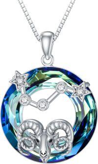 wholesale Sterling Silver Zodiac Necklace with 12 Constellations Horoscope Heart Pendant for Women-02-Aries Necklace(03.21-04.19)