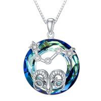 wholesale 925 Sterling Silver Zodiac Necklace with 12 Constellations Horoscope Heart Pendant for Women-02-Aries Necklace(03.21-04.19)