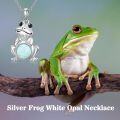 wholesale 925 Sterling Silver White Fire Opal & Turquoise Pendant Frog Necklace for Women Girls  48cm Chain Length-0-1