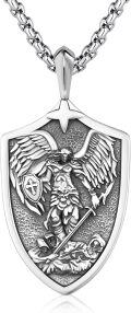 wholesale 925 Sterling Silver Archangel Michael Shield Pendant Necklace for Men Women  47mm x 38mm-0-0