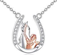 wholesale 925 Sterling Silver Horseshoe Lucky Charm Pendant Necklace for Women Girls  48cm Chain Length-Horse Necklace Horseshoe