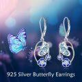 wholesale 925 Sterling Silver Butterfly & Blue Flowers Drop Earrings - Mothers Day Gift for Her-0-2