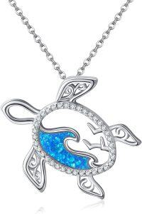 wholesale 925 Sterling Silver Blue Opal Sea Turtle Pendant Necklace for Women Girls  45cm Chain Length-turtle