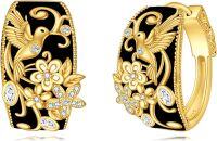 wholesale 925 Sterling Silver Black Onyx Hummingbird Huggie Earrings with Cubic Zirconia for Women and Girls-Hummingbird hoop earrings