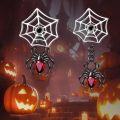 wholesale 925 Sterling Silver Gothic Spider Web & Crystal Drop Stud Earrings for Women - Halloween Costume Accessories-0-5