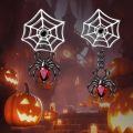 wholesale 925 Sterling Silver Gothic Spider Web & Crystal Drop Stud Earrings for Women - Halloween Costume Accessories-0-5