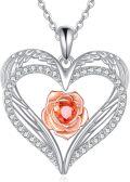 wholesale 925 Sterling Silver Angel Winged Heart with Orange Rose Pendant Necklace s for Women-0-0