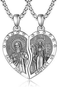 wholesale 925 Sterling Silver Saint Jude and Mary Protect Us Couples Necklace Set -Saint Jude and Miraculous Medal