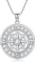 wholesale S925 Sterling Silver Moissanite Compass Necklace, 0.90 Pendant, 18+2 Chain, Gift Box-0-0