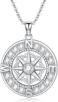 wholesale S925 Sterling Silver Moissanite Compass Necklace, 0.90 Pendant, 18+2 Chain, Gift Box-Style B-Knot