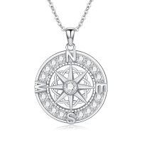 wholesale S925 Sterling Silver Moissanite Compass Necklace, 0.90 Pendant, 18+2 Chain, Gift Box-Style B-Knot