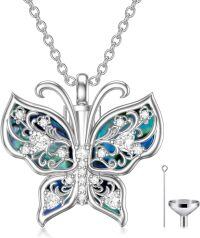 wholesale TOUPOP Butterfly Urn Necklace For Ashes S925 Sterling Silver Abalone Shell Pendant Necklaces Cremation Jewelry W/funnel Filler Keepsake Memorial Jewelry Butterfly Gifts For Women -undefined