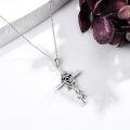 wholesale 925 Sterling Silver Cross Pendant Necklace with Rose Flower and Vine Design - Christian  for Women-0-2