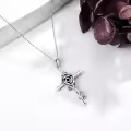 wholesale 925 Sterling Silver Cross Pendant Necklace with Rose Flower and Vine Design - Christian  for Women-0-2