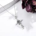 wholesale 925 Sterling Silver Rose Flower Cross Pendant Necklace With Chain For Women-0-2