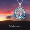 wholesale 925 Sterling Silver Blue Crystal Tree of Life Initial Necklace Family Letter Pendant Birthday Mother s Day Gifts for Her-0-111