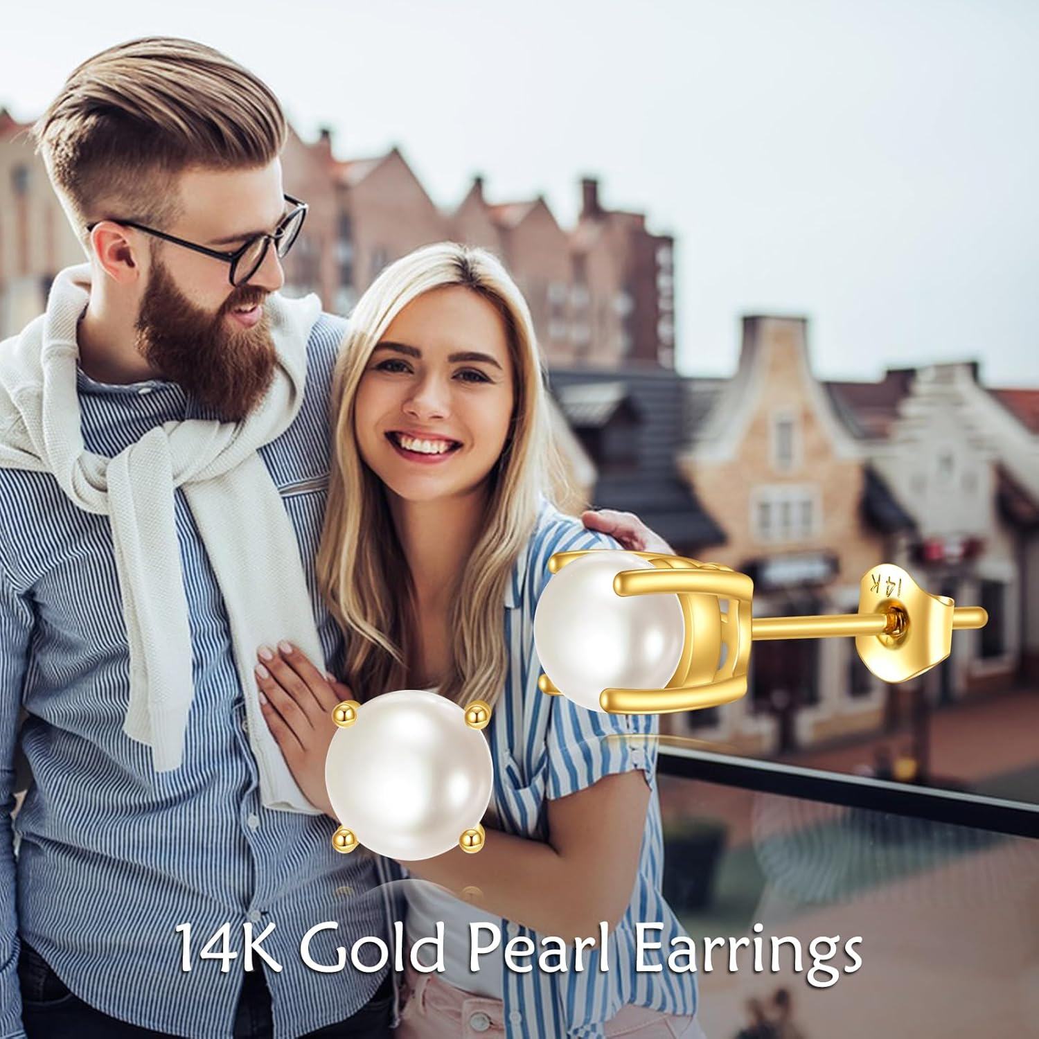  14K Gold 6mm AAA Pearl Stud Earrings -0-4