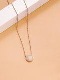 wholesale 925 Sterling Silver White Opal Round Pendant Necklace with Rose Gold Plated Chain - 18+2 Length-0-3