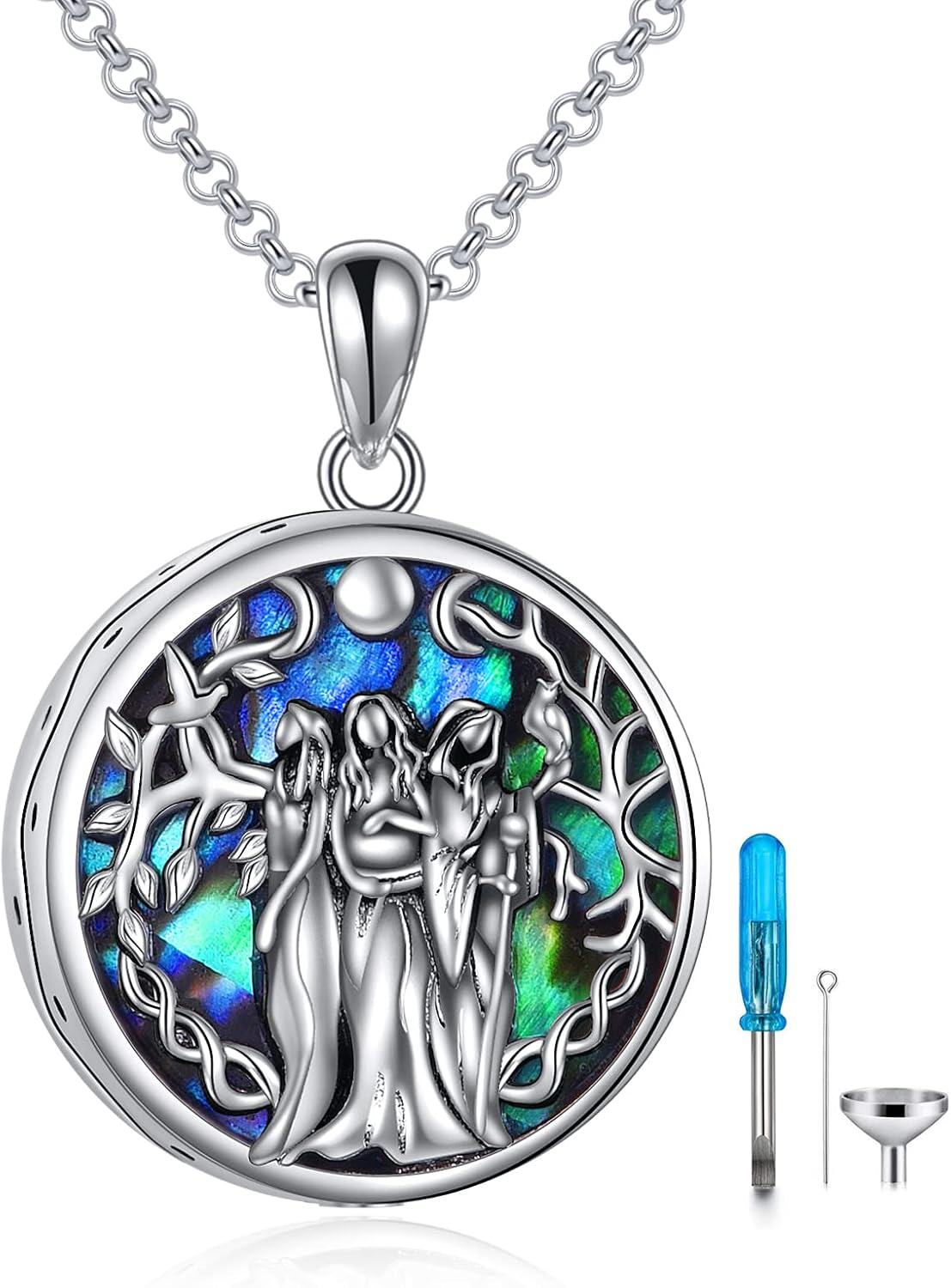 Sterling Silver Triple Moon Urn Necklace Pagan Wiccan Magic Amulet-0-0