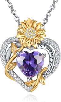 wholesale 925 Sterling Silver Sunflower Birthstone Necklace Women s Heart Pendant Jewelry Gift-02 Feb