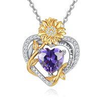 wholesale 925 Sterling Silver You Are My Sunshine Sunflower Heart Pendant Necklace-02 Feb