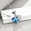 wholesale 925 Sterling Silver Heart-Shaped Cremation Jewelry Pendant with Blue Crystal and Funnel Set-0-1