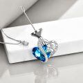 wholesale 925 Sterling Silver Heart-Shaped Cremation Jewelry Pendant with Blue Crystal and Funnel Set-0-1