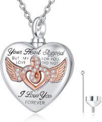 wholesale 925 Sterling Silver Winged Heart Cremation Jewelry Urn Pendant Necklace with Funnel and Fill Tool-Angel Wings