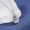 wholesale 925 Sterling Silver Hexagon Kite Shape Moss Agate and Cubic Zirconia Pendant Necklace for Women-0-1