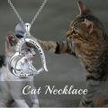 wholesale 925 Sterling Silver 925 Cat Heart CZ Pendant Necklace w/Engraving Forever In My Heart & Love You Giftboxed-0-4