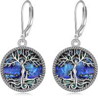 wholesale 925 Sterling Silver Abalone Shell Tree of Life Drop Earrings for Women Girl's-mom child tree