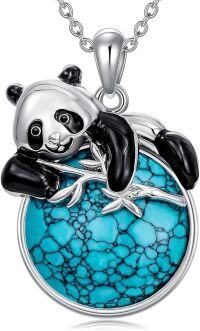 wholesale 925 Sterling Silver Panda Turquoise Pendant Necklace - Cute Animal s for Mom & Daughter Birthdays Xmas Mothers' Day-14-Panda Turquoise Necklace