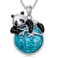 wholesale 925 Sterling Silver Panda Turquoise Pendant Necklace - Cute Animal s for Mom & Daughter Birthdays Xmas Mothers' Day-14-Panda Turquoise Necklace